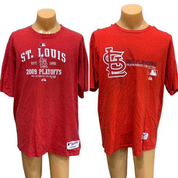 Authentic Majestic Mens XL St Louis Baseball Cardinals 2009 & 2011 Playoff Tees - Picture 1 of 11